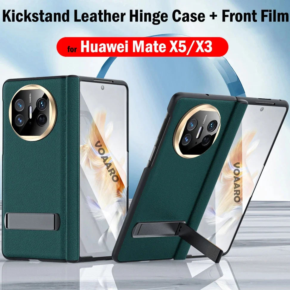 

Plating Genuine Leather Funda for HUAWEI Mate X5 X3 Hinge Case Kickstand Cover for HUAWEI Mate X5 X3 Case with Front Screen Film