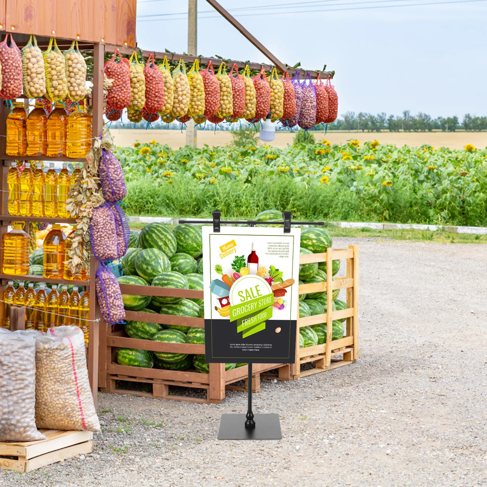 T자형 조절 가능 포스터 스탠드, 매장, 슈퍼마켓, 편의점 간판 디스플레이용 고강도 금속 배너 홀더