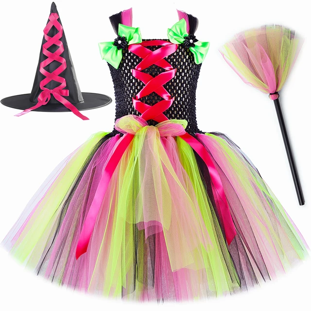 Strega Vestito Carnevale Bambina Arcobaleno Costume Da Strega Per
