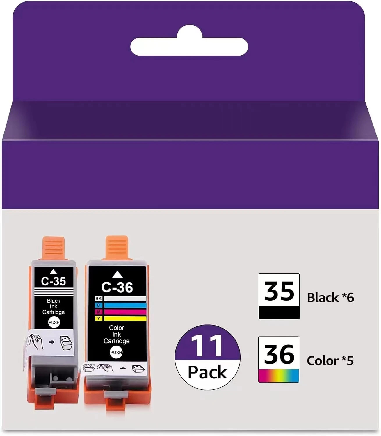 35 36 Ink Cartridges Replacements PGI-35 CLI-36 Ink Compatible iP110 iP100 TR150 Pixma Printer 6 Black 5 Color