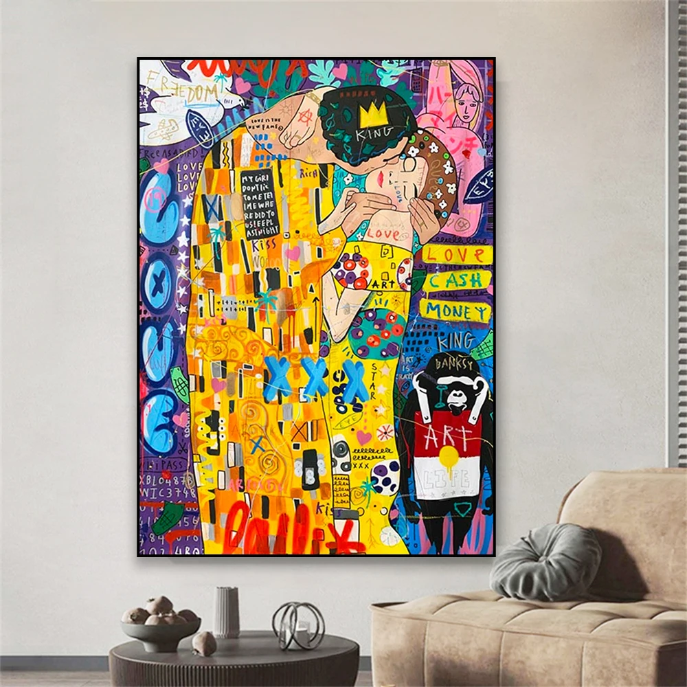 

Graffiti Art Kiss Art Poster Modern Pop Art Gustav Klimt Pop Street Prints Canvas Painting Woman Pop Art Modern Wall Decor