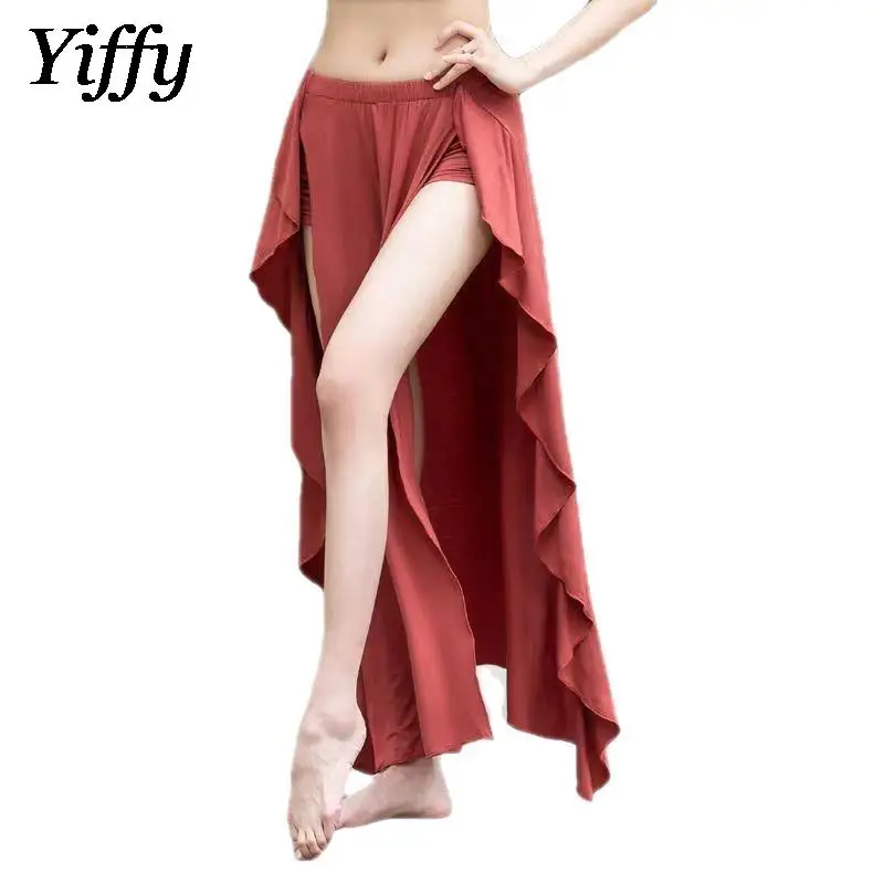 

Women Elegant Belly Dance Full Skirt Lady Sexy Ballroom Double Slit Long Skirt Female Oriental Dance Training Goddess Clothing