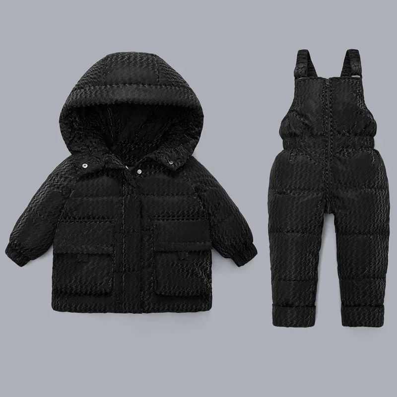 Korean Winter Baby Girl 2PCS Clothes Set Cartoon Bear Hooded Toddler Girl Down Jacket Infant Overalls Jumpsuit 1-3 Year Snowsuit