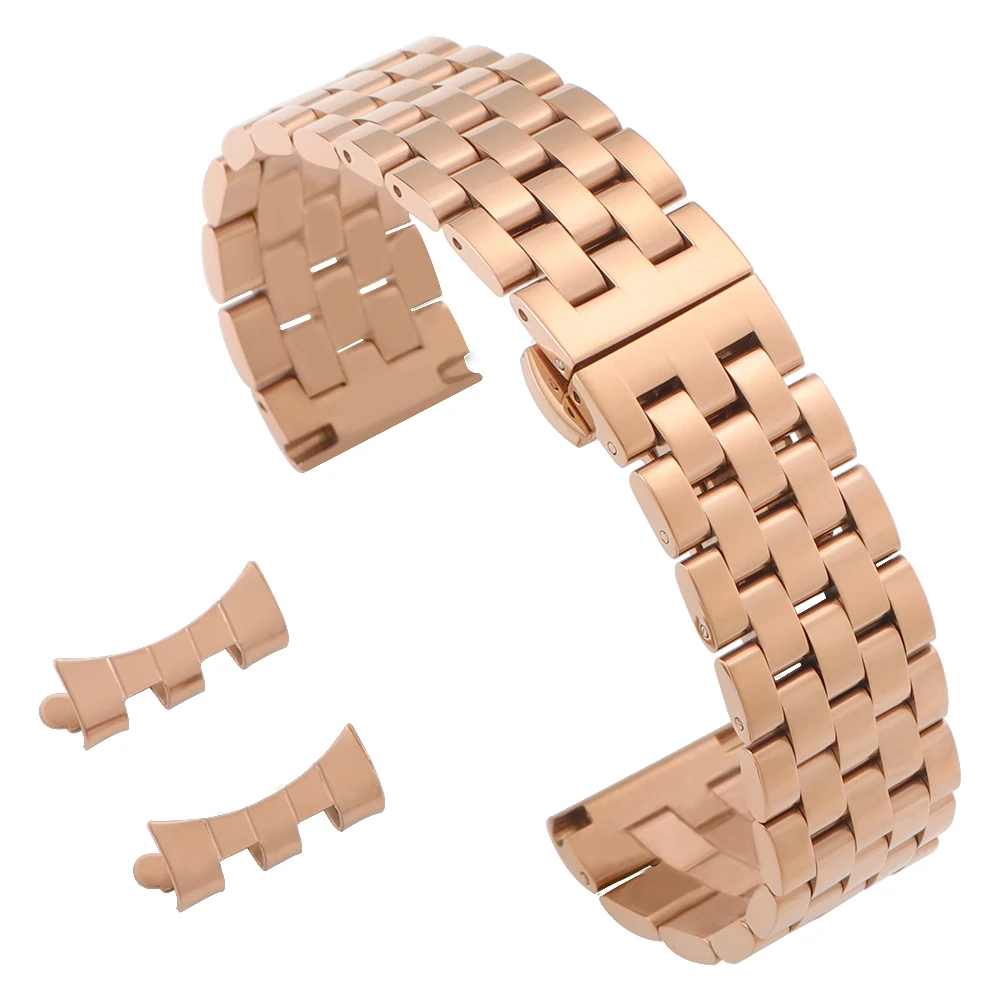 Curved End Solid Stainless Steel Watch Bracelet with Butterfly Clasp