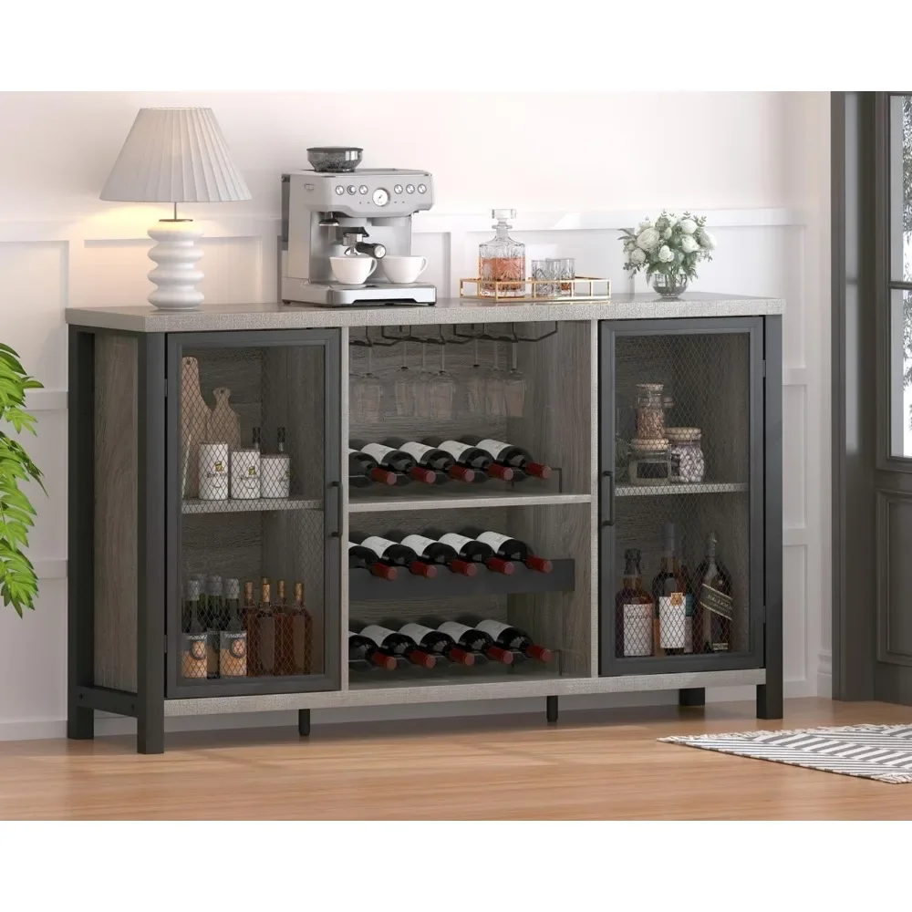 Rustic Liquor Bar Cabinet, Industrial Coffee Wine Cabinet for Liquor and Glasses, Farmhouse Bar for Home Kitchen Living Dining