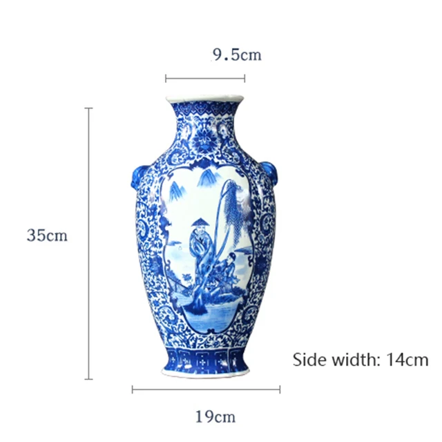 Florero de cerámica hueca China Vintage, jarrón de porcelana azul y blanca  para mesa de centro, adorno único Oritenal - AliExpress