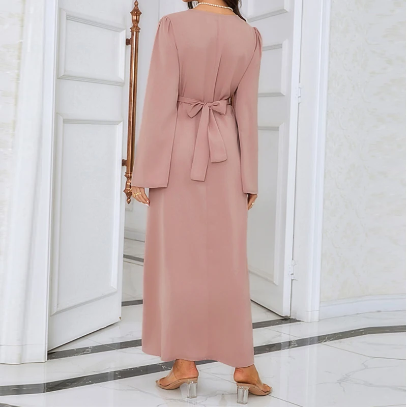 Summer Ramadan Mubarak Abaya Dubai Turkey Muslim Dress Women's Kimono Solid Color Long Fashion Fit Elegant Dresses 2023