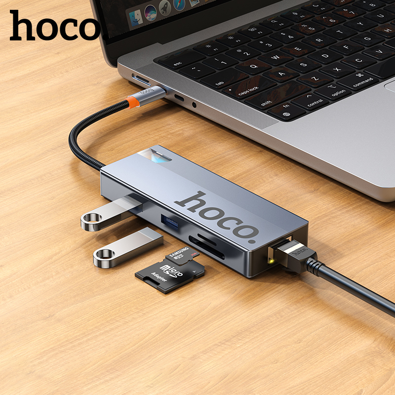 HOCO 8-in-1 USB C to HDMI-compatible RJ45 HUB 4K 60Hz PD100W USB Splitter Adapter For Macbook Air SD TF Multi Converter Office