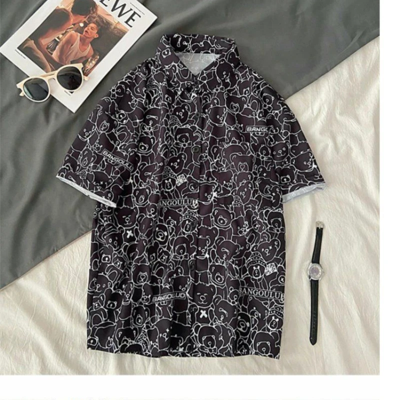 Single-breasted Jacket 2022 New Women Clothing Autumn and Winter Fashion Casual Cute Bear Print Lapel Jacket for Men and Women