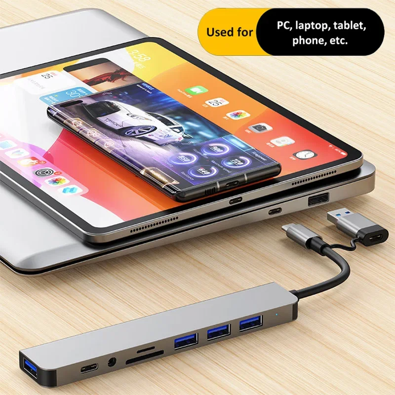 USB 8 in 1 HUB 3.0 USB C HUB Dock Station High Speed Transmission USB Splitter Type C To USB OTG Adapter Computer Accessories 6