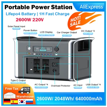 2600W(2048Wh) Camping Solar Generator, Portable Power Station, 220V Electric Machine,Lifepo4 Battery, Pure Sine Wave, For Home 1