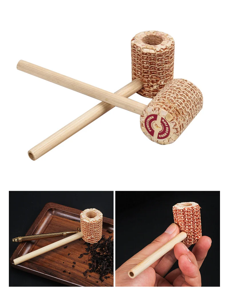 Corn cob Pipe 2pcs Bamboo Mouthpiece Natural Smoke Pipe Tobacco Corncob Smoking tobacco pipe herb smoking pipe smoking pipe handicraft pipe
