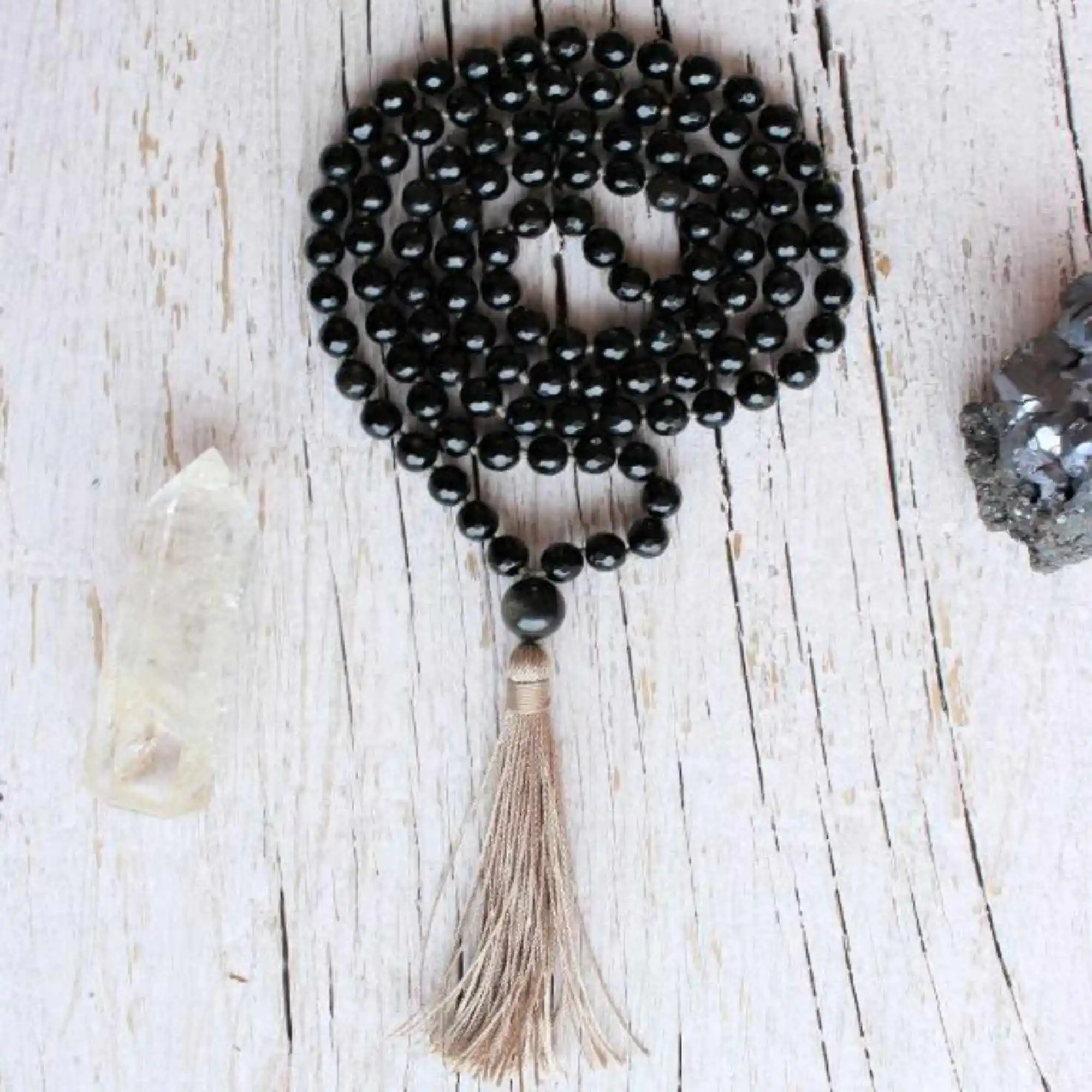 

8mm Natural knot 108 mala black agate gemstone beads necklace Seven Chakras Diy Glowing Mental Spirituality Colorful Healing