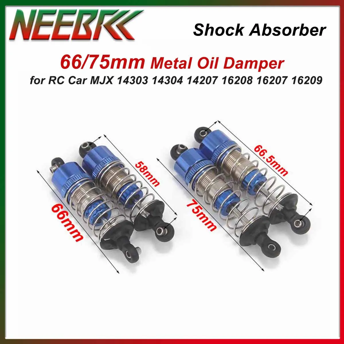NEEBBRC Stoßdämpfer 66/75 mm Metall-Öldämpfer für 1/14 1/16 MJX 14303 14304 14207 16208 16207 16209 RC Car Truck Upgrade-Teile