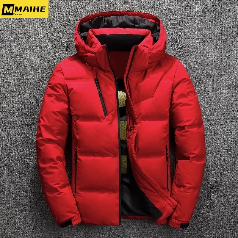 Men's Winter Down Jacket With Hood Winter Warm Men  Coat Casual Autumn Stand Collar Puffer Thick Hat White Duck Parka Male