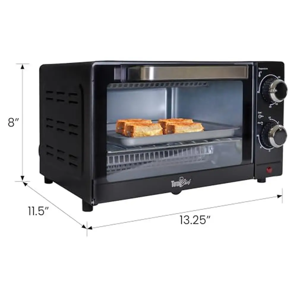 Compact 4 Slice Toaster Oven Pizza Maker 9-Inch Fits Natural Convection Bake Toast 30-Minute Timer Auto Shut-Off Stainless Steel 4