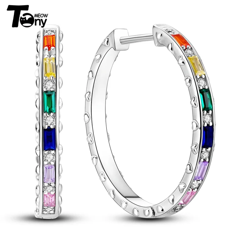 925 Sterling Silver Hoop Earrings For Women Star Moon Paint Feather Musical Note Colorful Zircon Fashion Earrings Women Gift