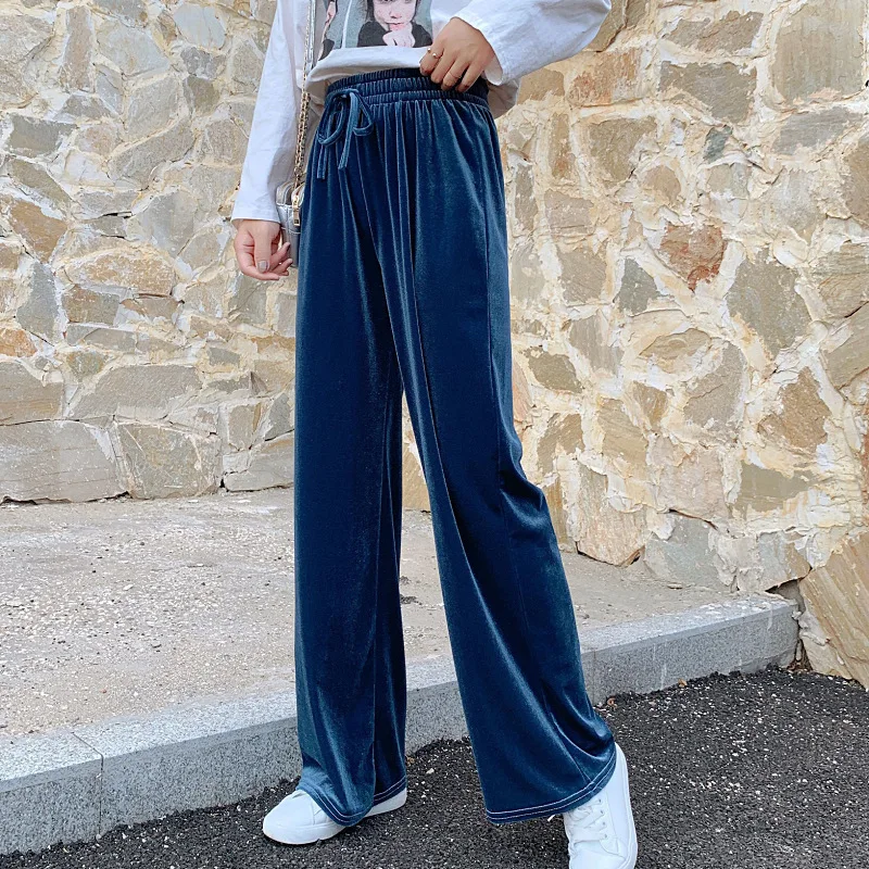 2024 Autumn and Winter Warmth Belt Loose Casual Pants Streetwear Velvet Trousers Harajuku High-waisted Wide-leg Pants Women