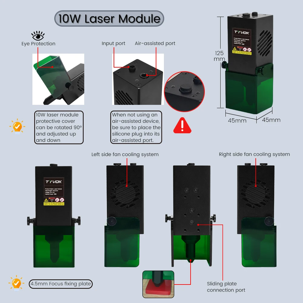 타이복 10W 레이저 헤드 450nm TTL/PWM 블루 라이트 CNC 조각기 목재 고출력 커터 DIY 레이저 도구 5W 레이저 모듈