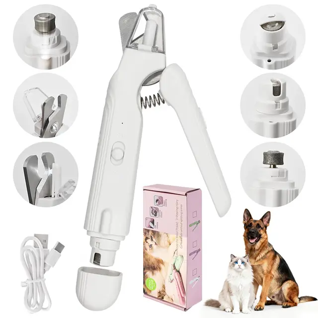 2-in-1 Led Cat Dog Nail Clipper & Nail Grinder with Lights,Rechargeable Pet Nail Trimmers with Nail File,Protective Guard,Quick 2-in-1 Led Cat Dog Nail Clipper & Nail Grinder with Lights,Rechargeable Pet Nail Trimmers with Nail File,Protective Guard,Quick