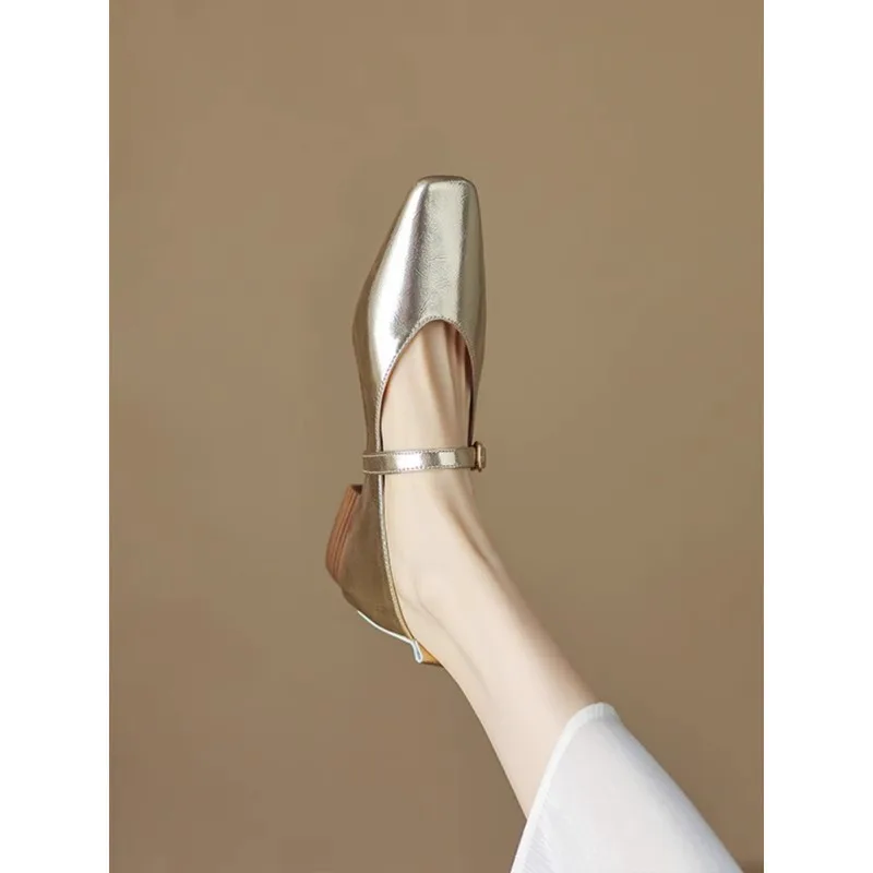 Genuine Mary Jane Women's 2024 Spring and Autumn British Style Small Leather French Shallow Cut Flat Sole Single Boat Shoes