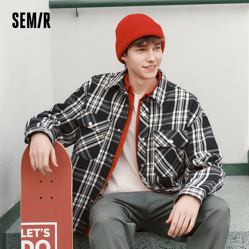 Semir Denim Jacket Men American Vintage Checkered Shirt-style Jacket 2025 New Spring Top Trendy Slightly Loose