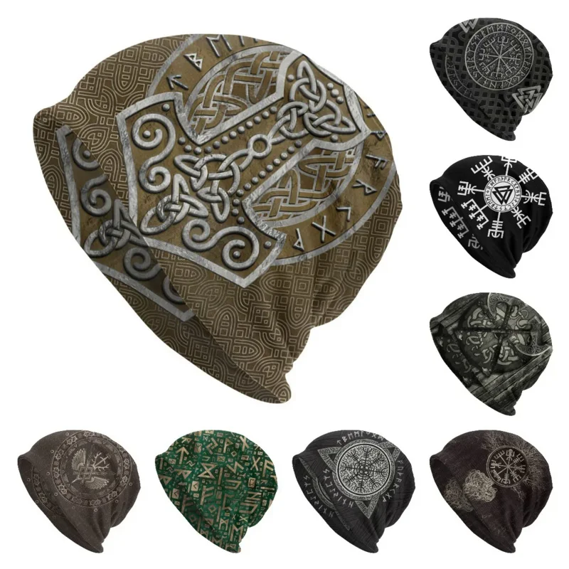 

Vikings Ragnar Lothbrok Skullies Beanies Caps Mjolnir The Hammer Knit Hat Winter Warm Bonnet Hats Men Women's Street Ski Cap