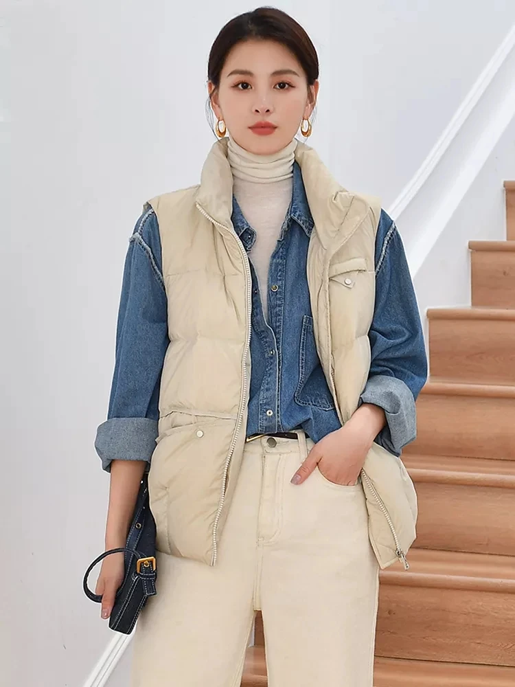 2024 New Women Winter Vest Ultra Light 90% White Duck Down Vests Female Loose Sleeveless Jackets Windproof Waistcoat Outwear