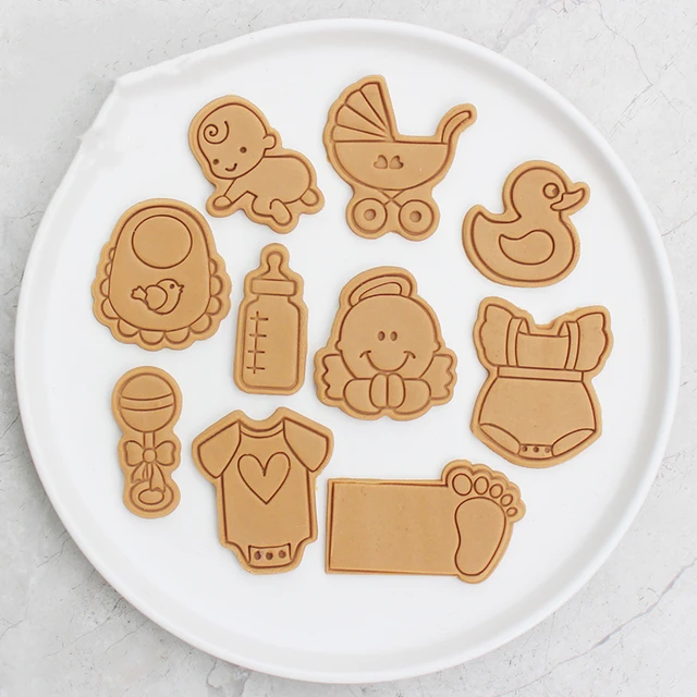 Baby Theme Cartoon Cookie Embosser Cutters 3D Baby Shower Rattles