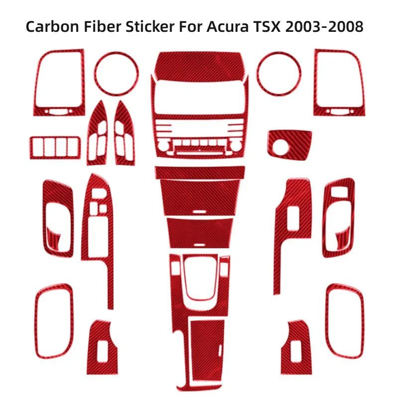 

Red Carbon Fiber Car Central Control Gear Shift Water Cup Cover Panel Sticker For Acura TSX 2003-2008 Styling Accessories