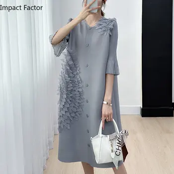 Miyake Pleated Women's Summer New Casual Loose Pleated Cardigan Flared Sleeve Dress Spot 2024 1