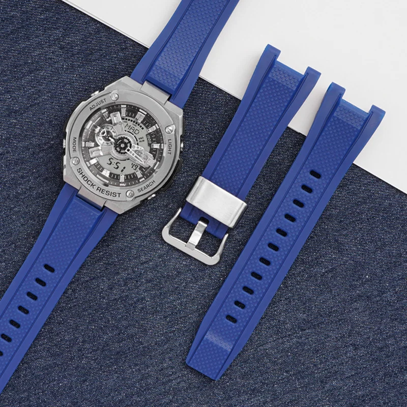 Camo Resin Strap for Casio G-Shock GST-W300 GST-S110 S100G GST-W110 Men  Sport Waterproof Rubber Watch Band Stainless Steel Hoop