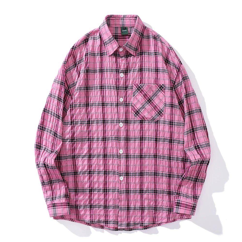 

Мужская клетчатая рубашка с отложным воротником и длинным рукавом