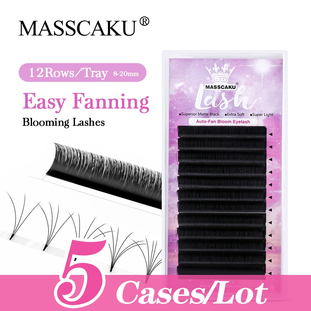 

5 pcs MASSCAKU Auto Fan Lashes 0.05 C D Curl 12 Rows 3D Self Fanning Eyelash Extensions Synthetic Mink Natural Cilia Silk Lashes