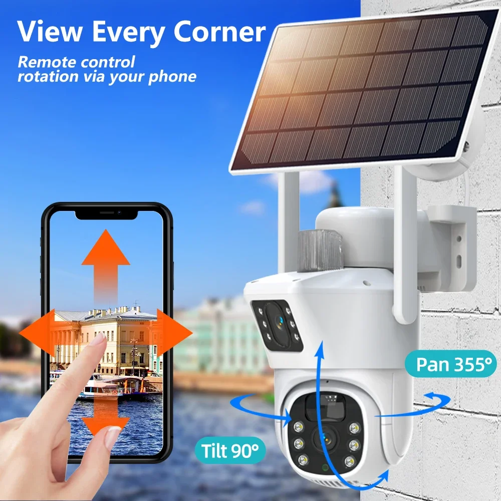 Gift 4G Sim Card Dual Lens Solar Panel Camera Outdoor 8MP Camaras PIR  Detection Night Vision Security Protection Built in Batter