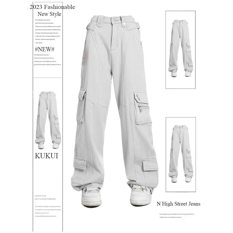 

Vintage Cargo Pants Baggy Jeans Women Fashion 90s Streetwear Pockets Wide Leg High Waist Straight Y2k Denim Trousers Overalls