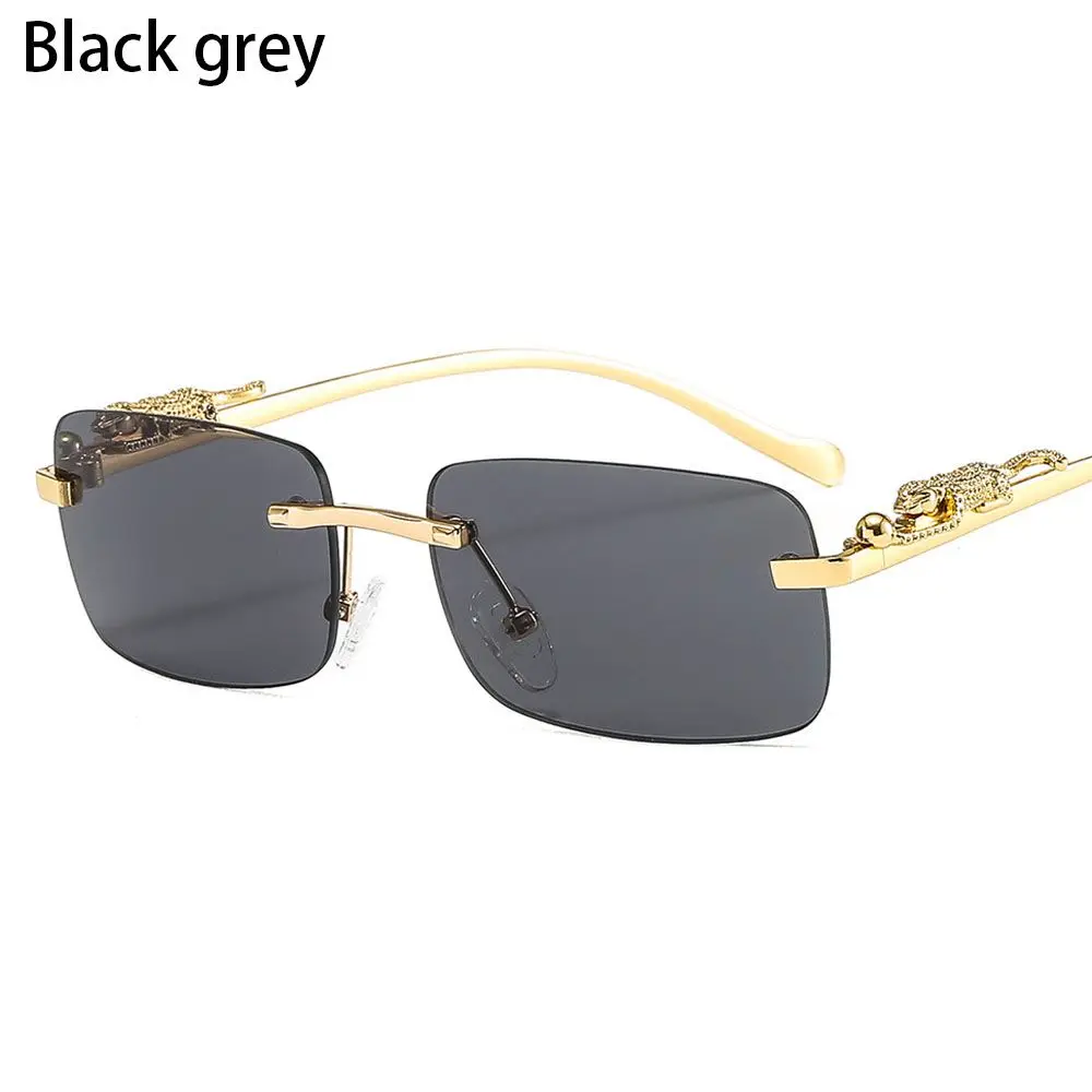 Vintage Rimless Square Luxury Sunglasses with Leopard Head Design