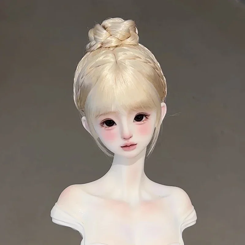 1/6, 1/4, 1/3 BJD Wig Mohair Awen Soft Doll hair bun Pink updo Single bun with bangs for 30-40-60cm SD DD Doll Wig Accessories