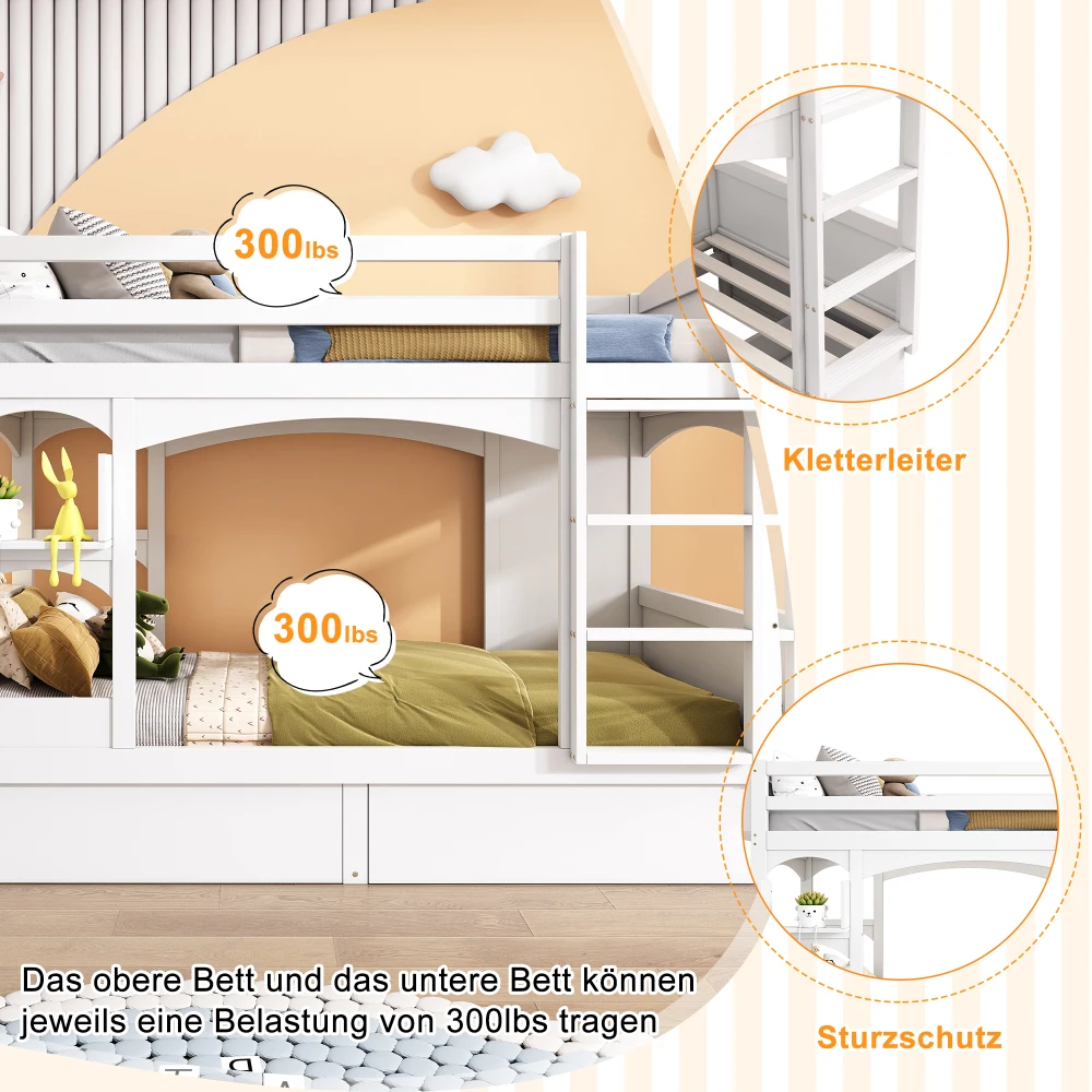 Kindermöbel 90 x 200, multifunktionales Kinder-Doppelbett, klappbarer Schreibtisch, Regal, Aufbewahrungsleiter, 2 Schubladen, ohne Matratze 114 – Detail 14