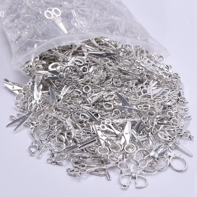 

50pcs/Lot Vintage Scissor Charm Ancient Silver Color Scissor Pendants For Jewelry Making Supplies Handmade Accessories Wholesale