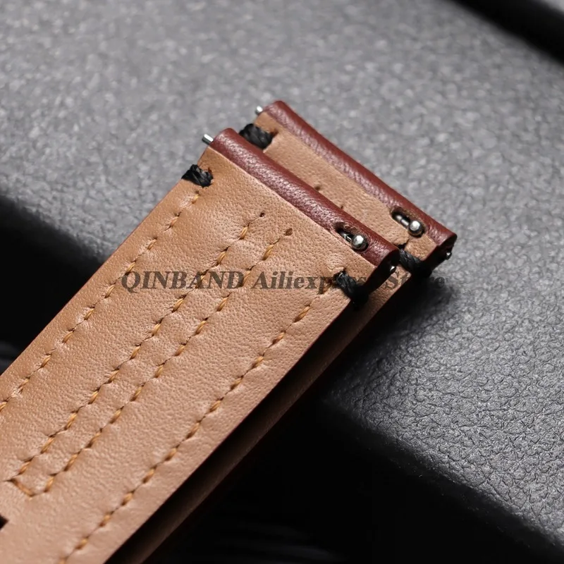 Vintage Leather Watch Band with Butterfly Clasp - Quick Release Oil Wax Cowhide Strap