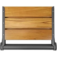 18" Wall-Mounted Folding Serena Teak Wood Shower Bench Seat with Matte Black Frame, Clear Coated for Extra Protection 2