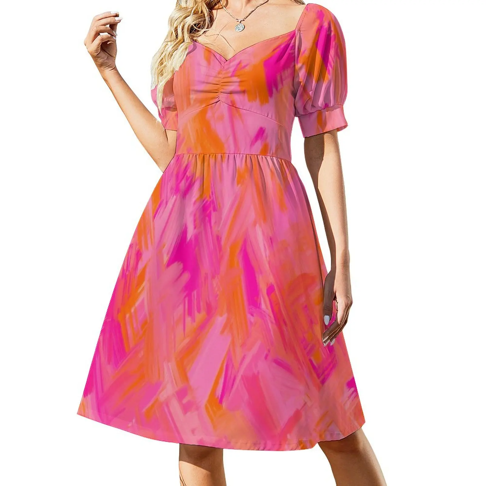 

Hot Pink and Orange, Brush Strokes, Abstract Sleeveless Dress Women's clothing dress summer dress woman 2024