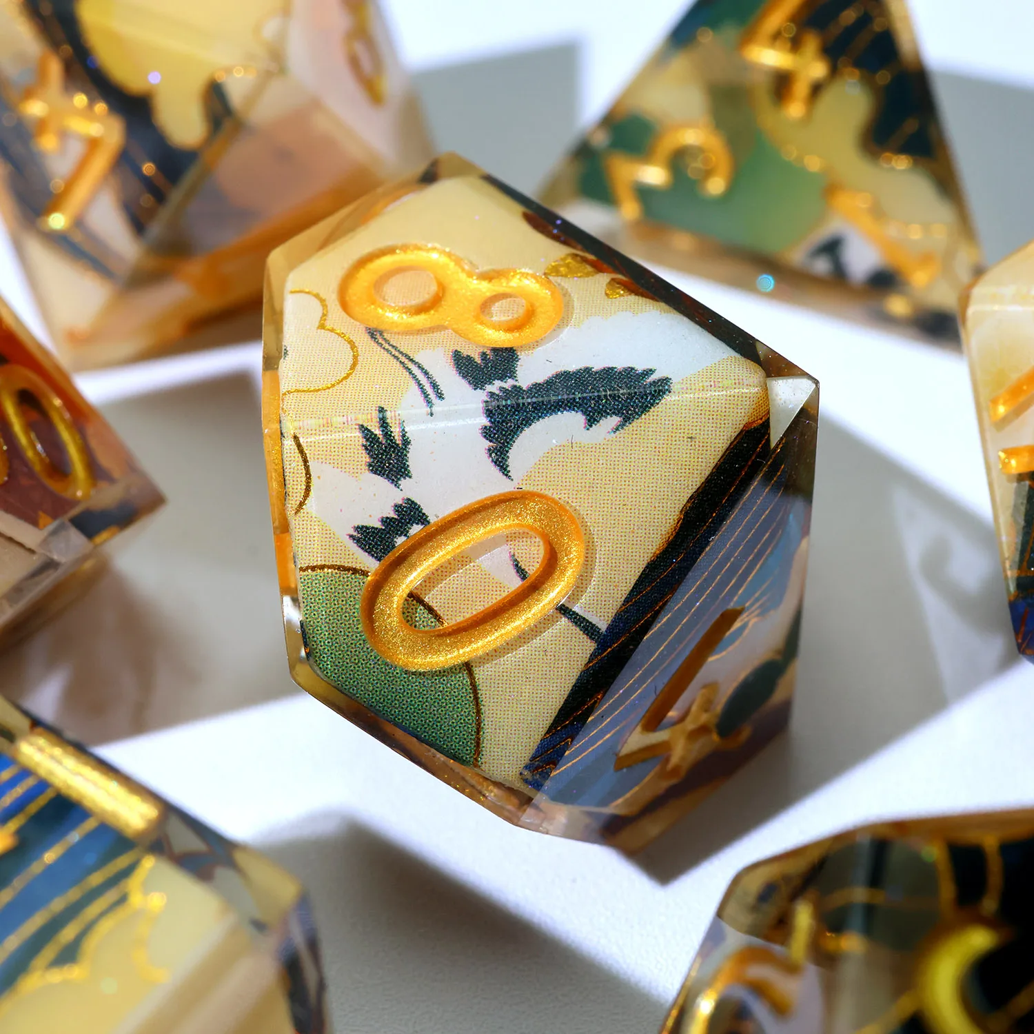 Handmade Enchanted Crane Polyhedral RPG Dice Set Resin DND Dice for Board Games Role-Playing & Tabletop Fun-F9 game dice,dice set