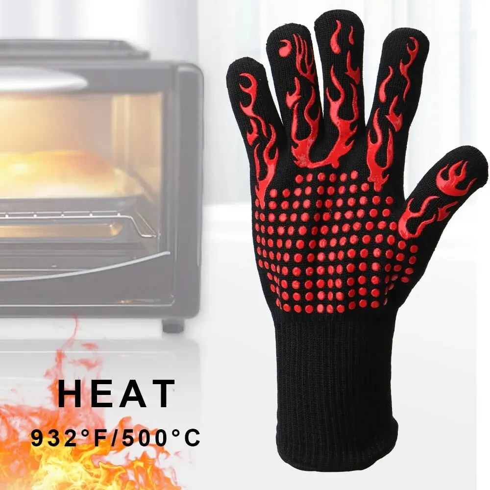 Extreme Heat Resistant Flame Retardant BBQ Gloves with Non-Slip Grip for High-Temperature Cooking