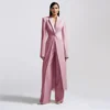 High-end Women Pants Sets Office Lady Formal Slim Fit 2 Piece Fashion Peak Lapel One Button Long Coat Solid Color Custom Suits 4