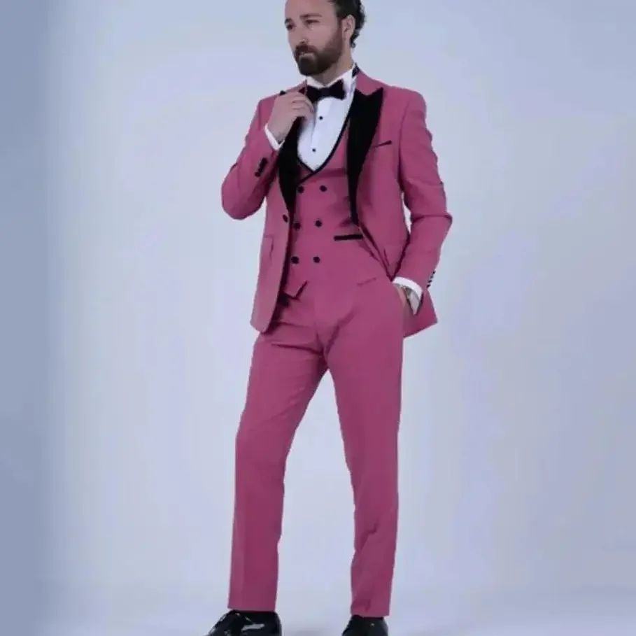 

New High End Men Suits 3 Pieces Blazer+Pants+Vest Handsome Slim Celebrity Wedding Formal Work Causal Tailored Set