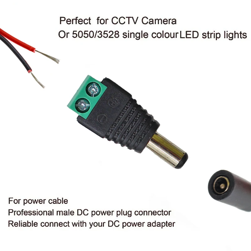 DC 12V macho e fêmea conectores, Power Plug Adapter, Jacks, Sockets conector para sinal, cor LED Strip, câmera de CCTV, 2.1*5.5mm, 5 pares