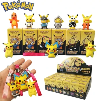 랜덤 포켓몬 키체인 귀여운 액션 피규어, 귀여운 피카츄 키링, 어린이 장난감 선물 펜던트, 24 박스/세트