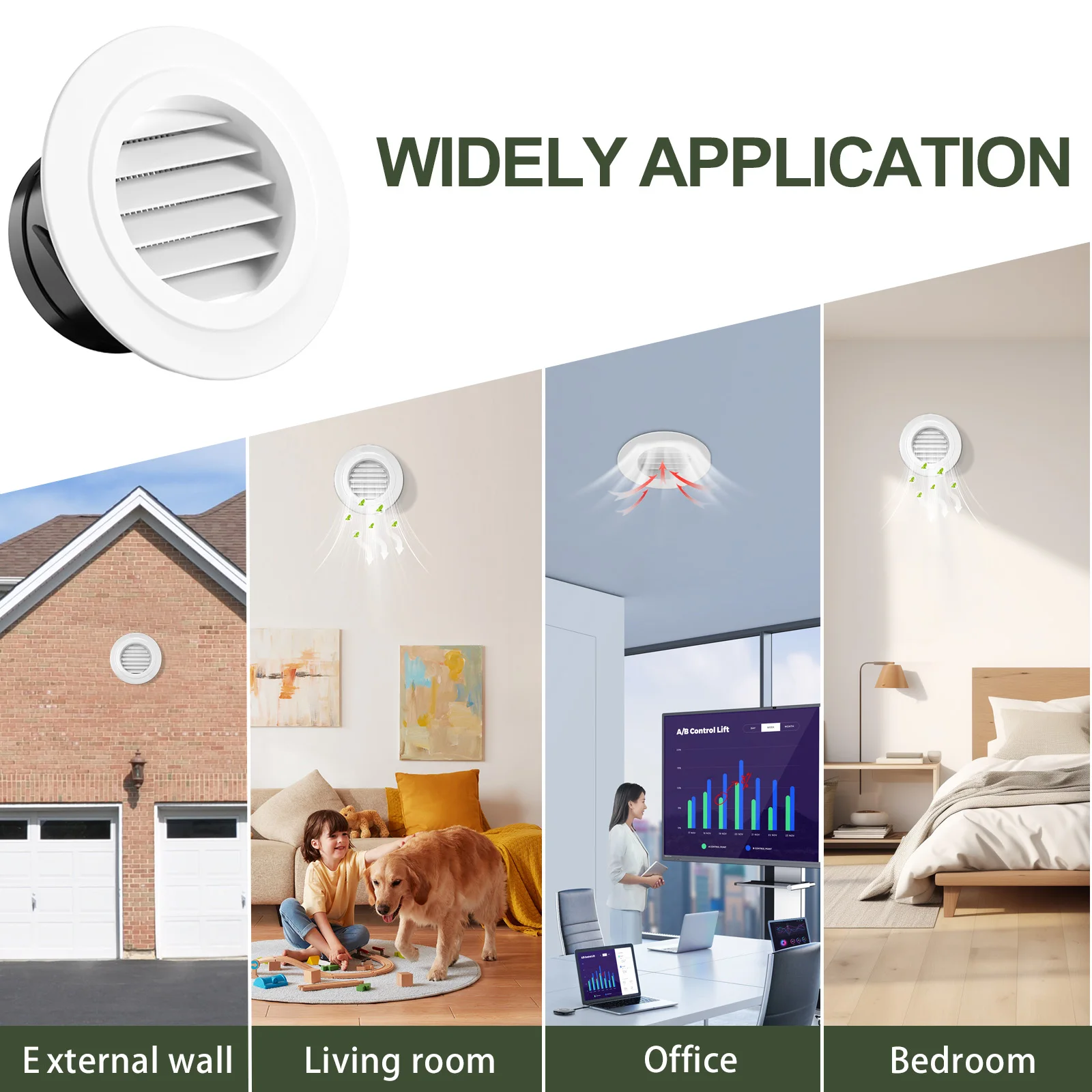 Description Picture 5 of itemAdjustable Air Ventilation Cover Round Ducting Ceiling Wall Hole Abs Air Vent Grille Louver Kitchen Bath Air Outlet Fresh System
